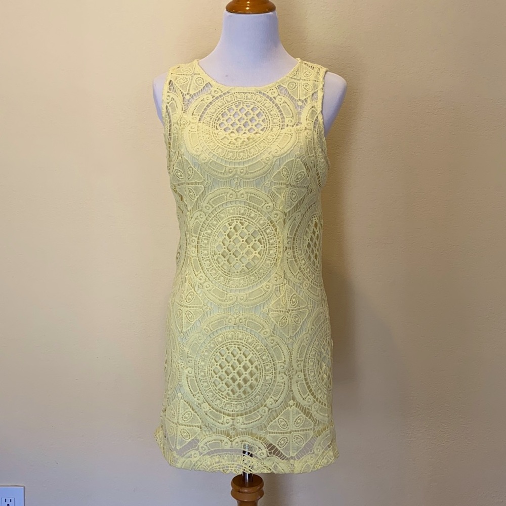 F21 Light Yellow Lace Dress with Slip, Size L